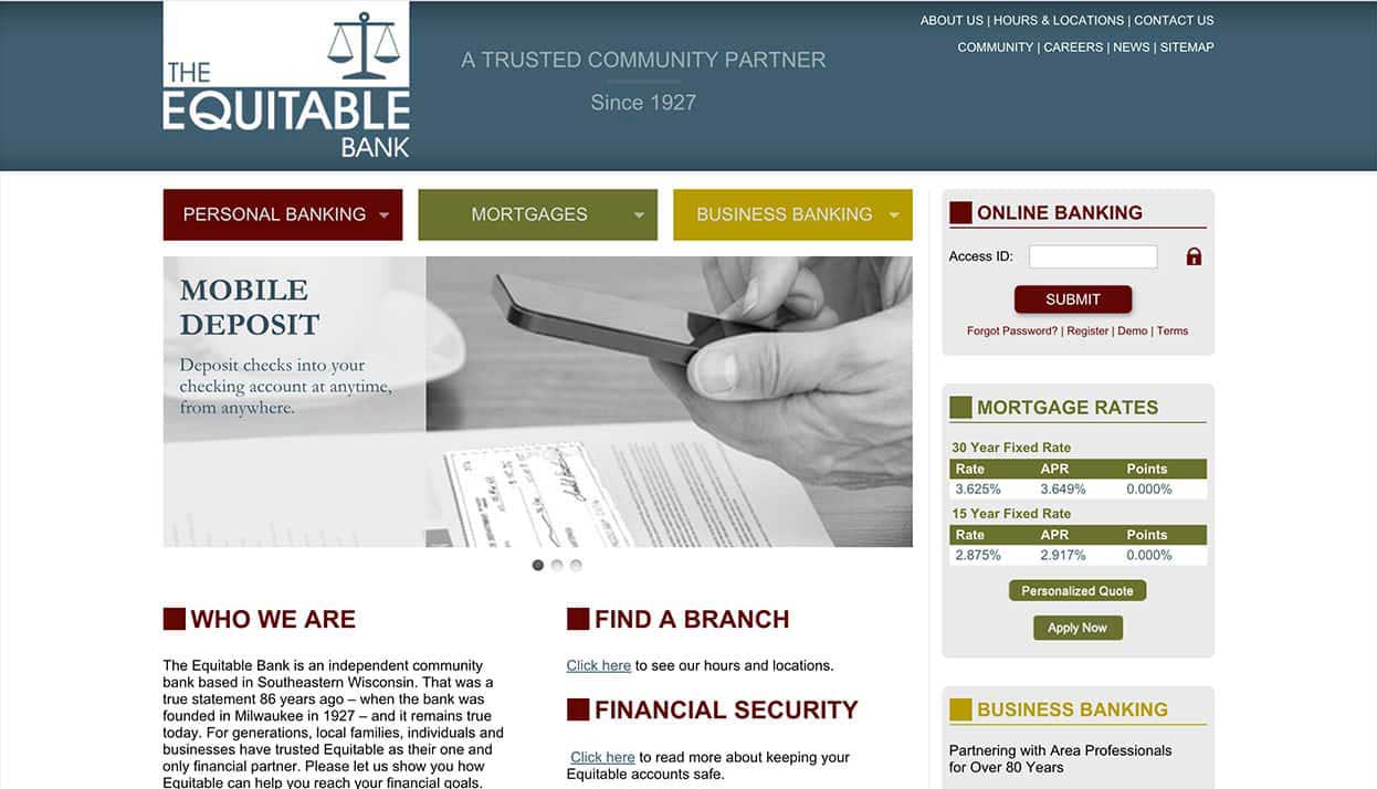 The Equitable Bank home page