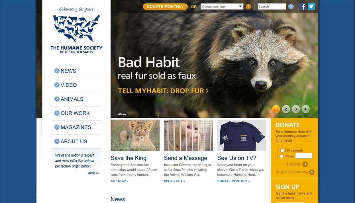 The Humane Society of the United States home page